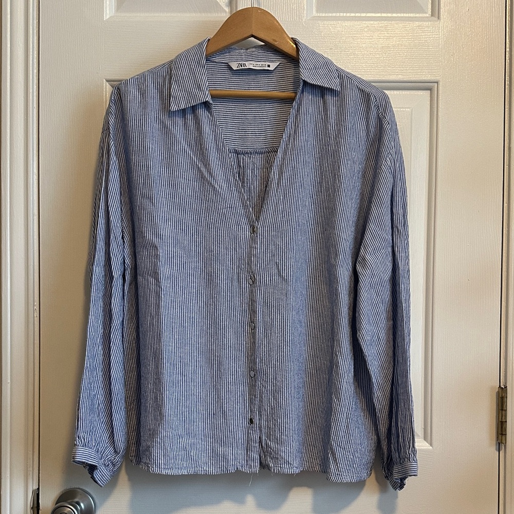Zara Women's Blue Striped Blouse
